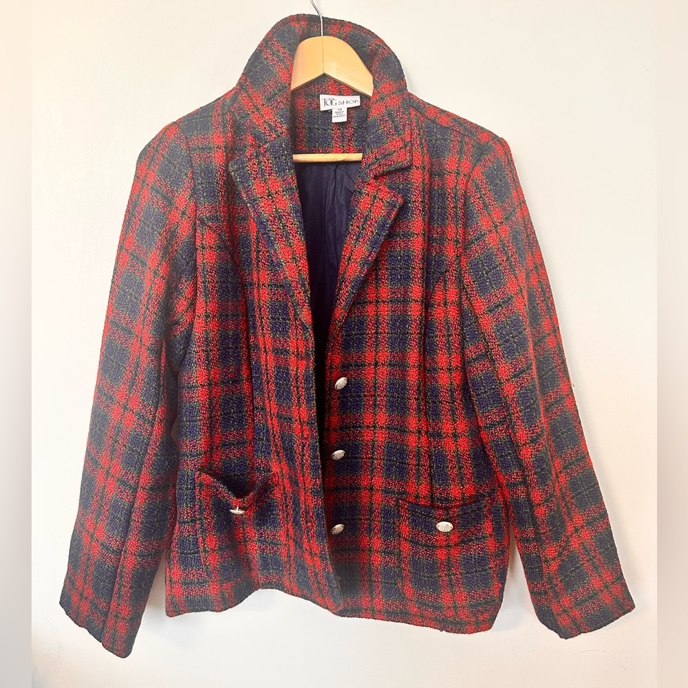 The Tog Shop Red & Navy Plaid Blazer – Size 14